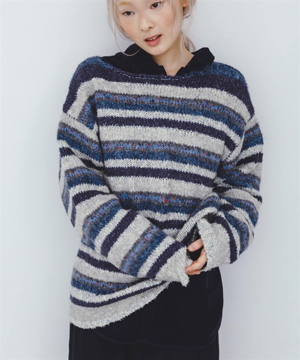 多彩橫紋寬鬆針織衫