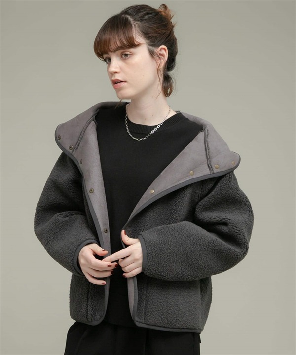 雙面穿仿羊皮連帽大衣