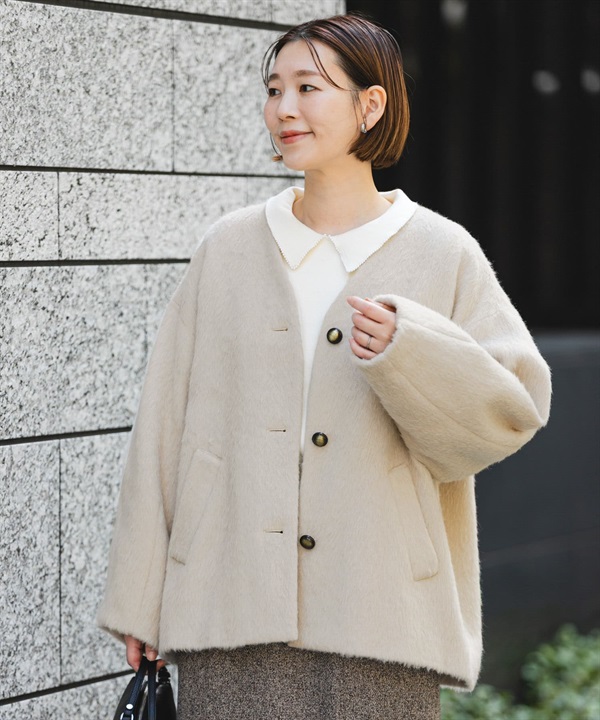 F by ROSSO / UR TECH 絨毛無領大衣