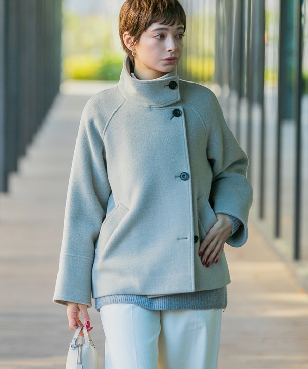 Super140起毛加工2WAY立領海軍大衣
