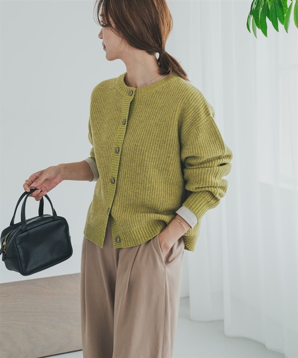 漢密爾頓羊毛畦編圓領開襟衫