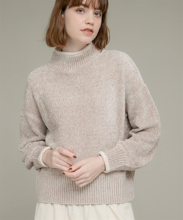 雪尼爾紗高領針織衫