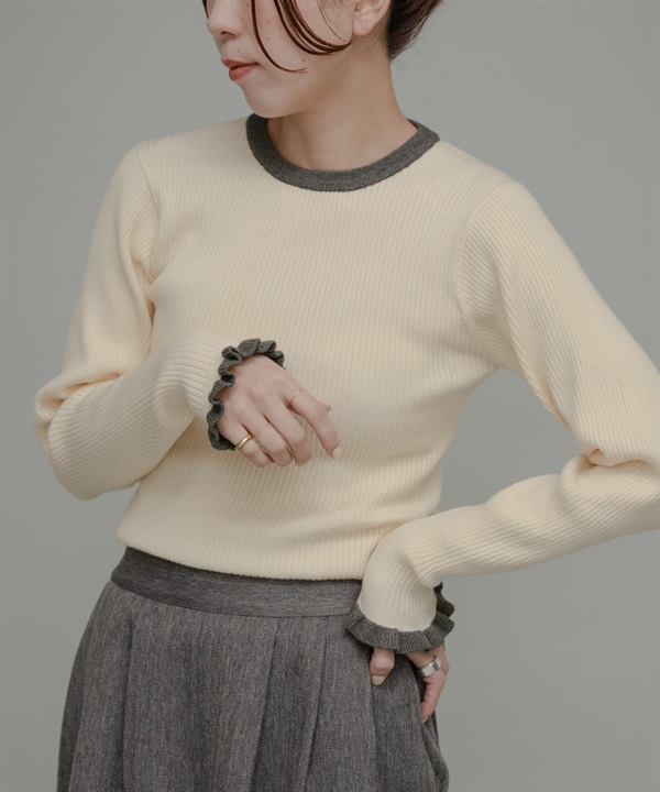 袖口荷葉邊圓領套衫