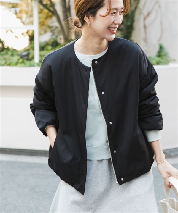 防潑水填充無領大衣