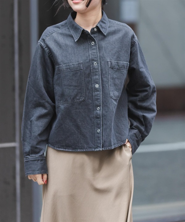 FORK&SPOON 和紙混紡牛仔襯衫