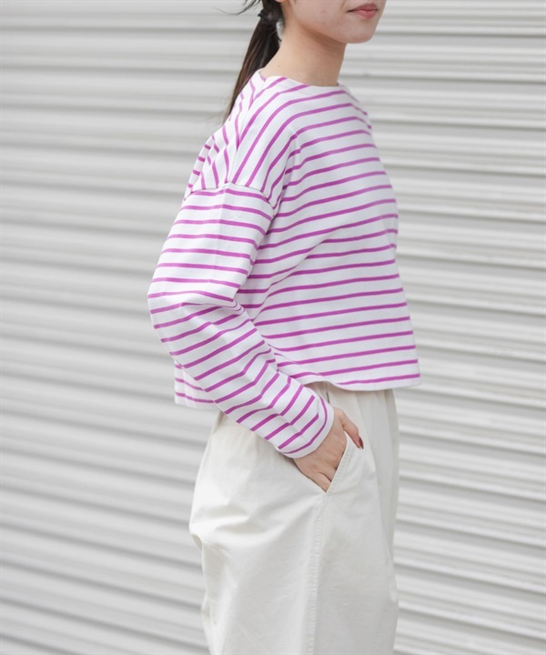 FORK&SPOON 短版船型領橫紋上衣