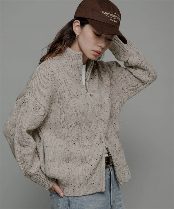 羊毛麻花針織拉鍊外套