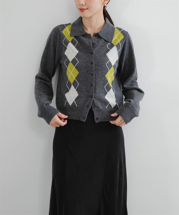 菱格紋襯衫領開襟衫