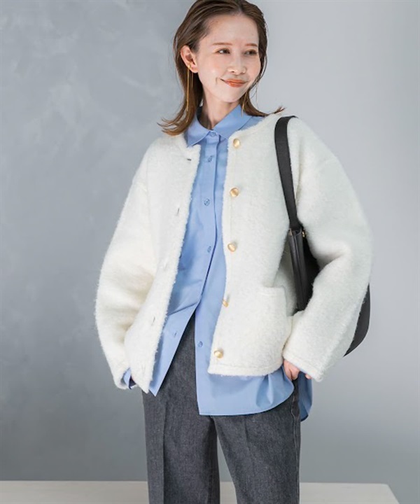 混羊毛圈圈紗針織外套