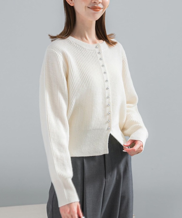 珠扣設計針織開襟衫