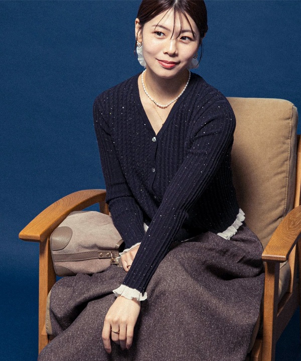 F by ROSSO 亮片荷葉邊羅紋開襟衫