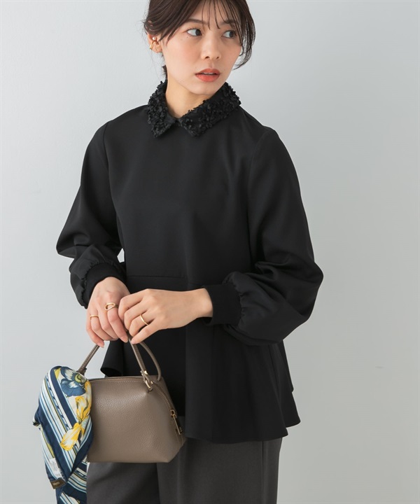 F by ROSSO 蕾絲領荷葉下襬罩衫