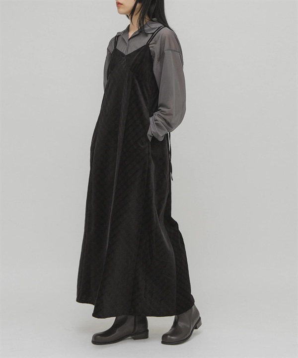 格紋燈芯絨細肩帶洋裝