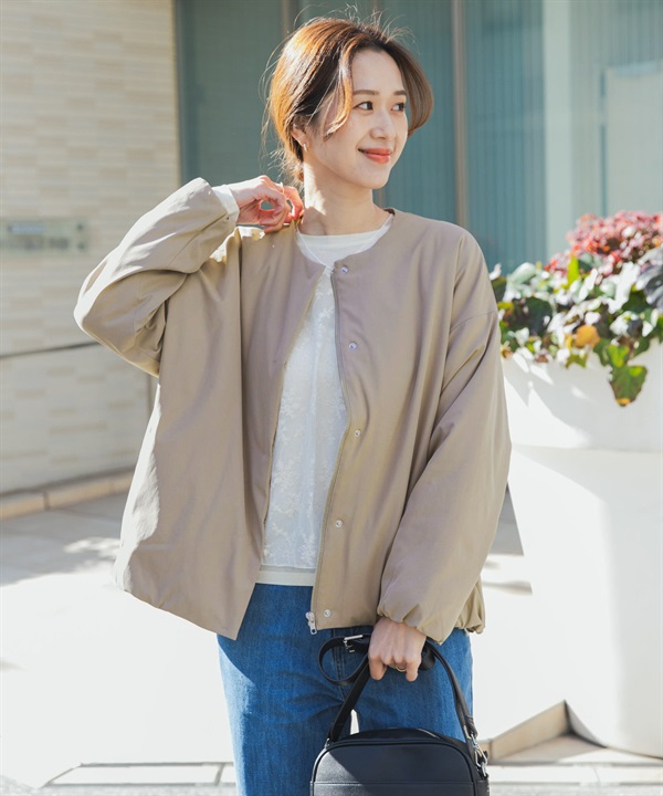 防潑水填充無領大衣