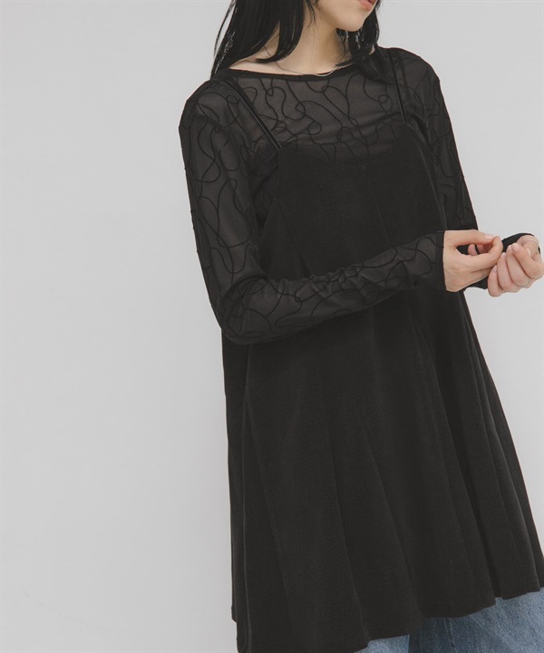 雪尼爾紗羅紋迷你細肩帶洋裝