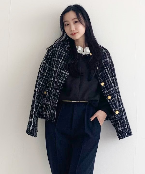 粗花呢無領夾克