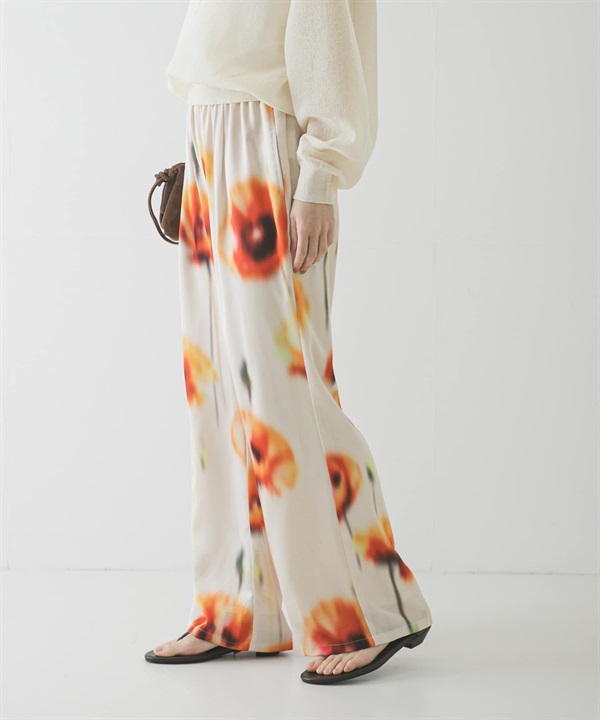 罌粟印花碎褶長褲