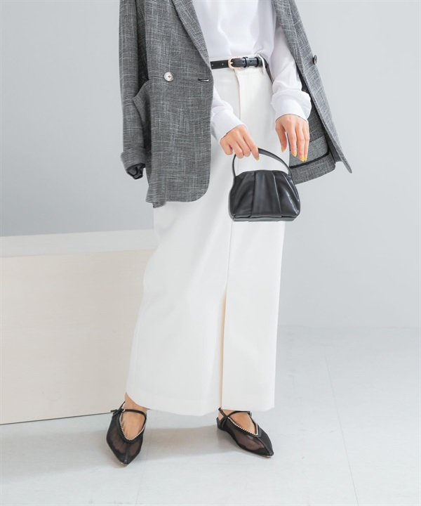 附皮帶斜紋彈性直筒裙