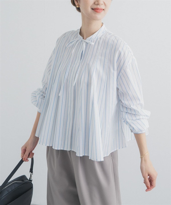 直條紋蝴蝶結傘狀罩衫