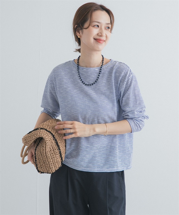 粗節紗細橫紋T恤
