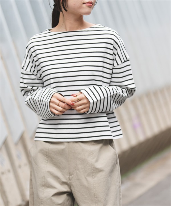 FORK&SPOON 短版船型領橫紋上衣