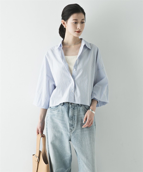 附領巾寬鬆短版襯衫