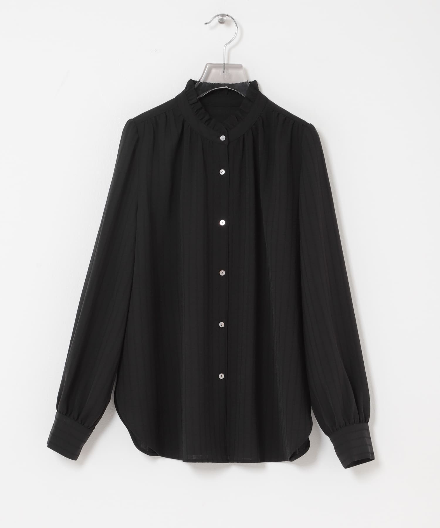 多臂直條紋荷葉邊罩衫