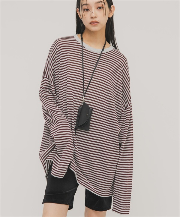 透膚橫紋寬鬆針織衫