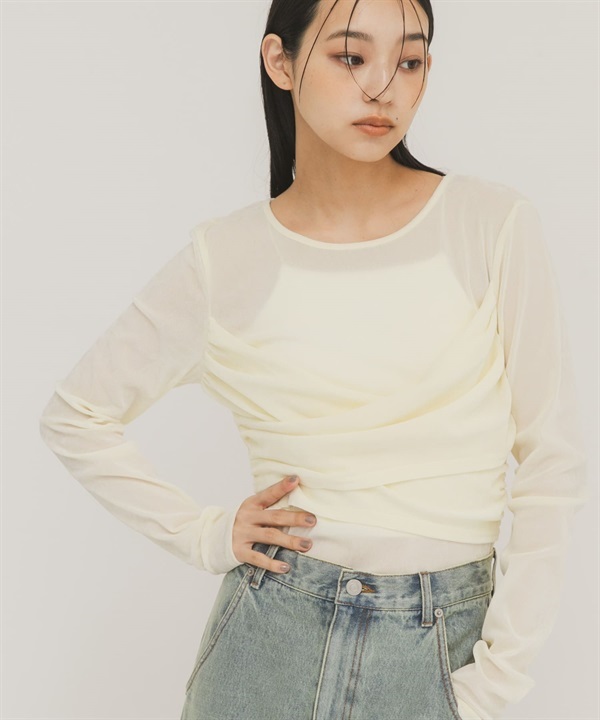 透膚絲絨交叉垂墜上衣