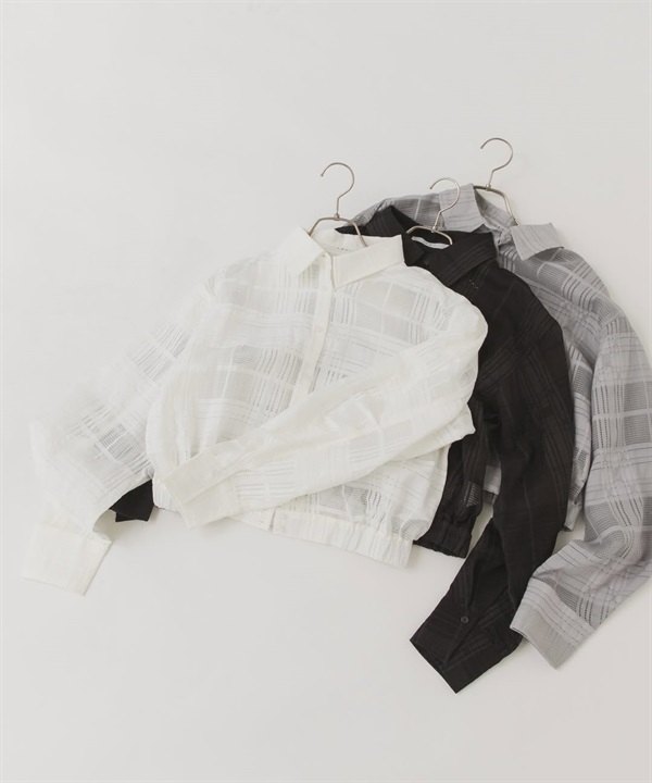 透膚格紋短版襯衫