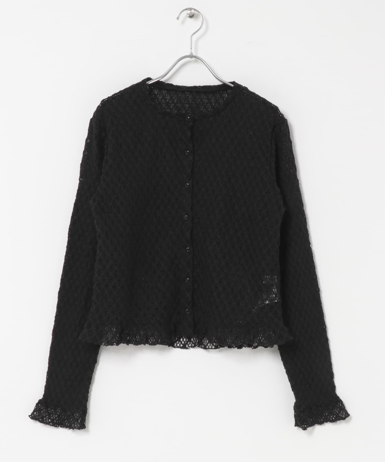 蕾絲抽褶縫荷葉邊上衣