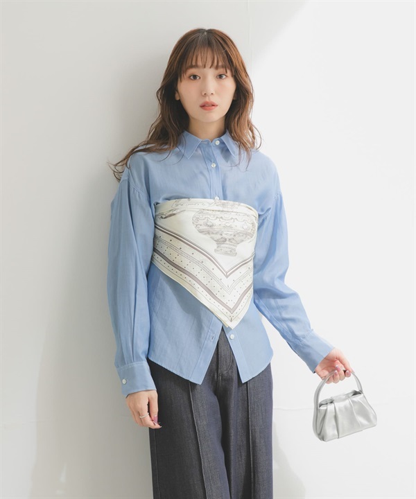 領結設計仿牛仔透膚襯衫