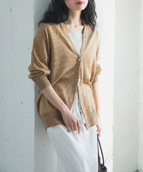 亞麻V領開襟衫