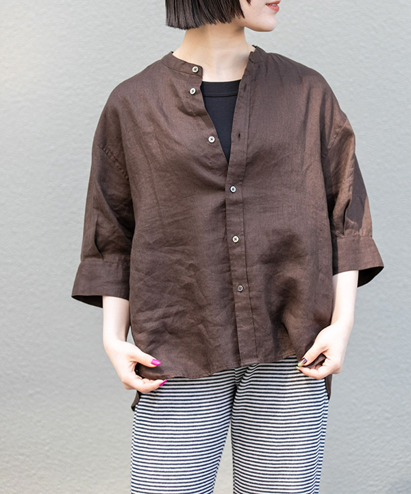 FORK&SPOON 法國亞麻短袖襯衫