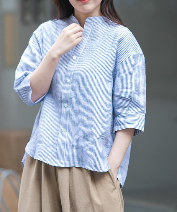 FORK&SPOON 法國亞麻短袖襯衫