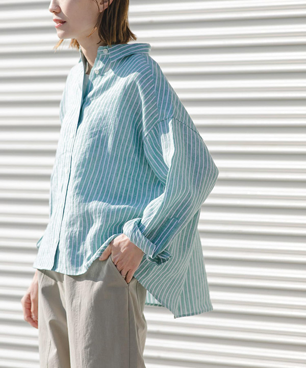 FORK&SPOON 法國亞麻寬鬆短版襯衫