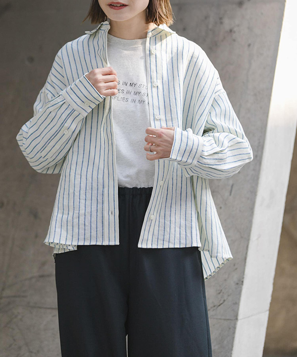 FORK&SPOON 法國亞麻寬鬆短版襯衫