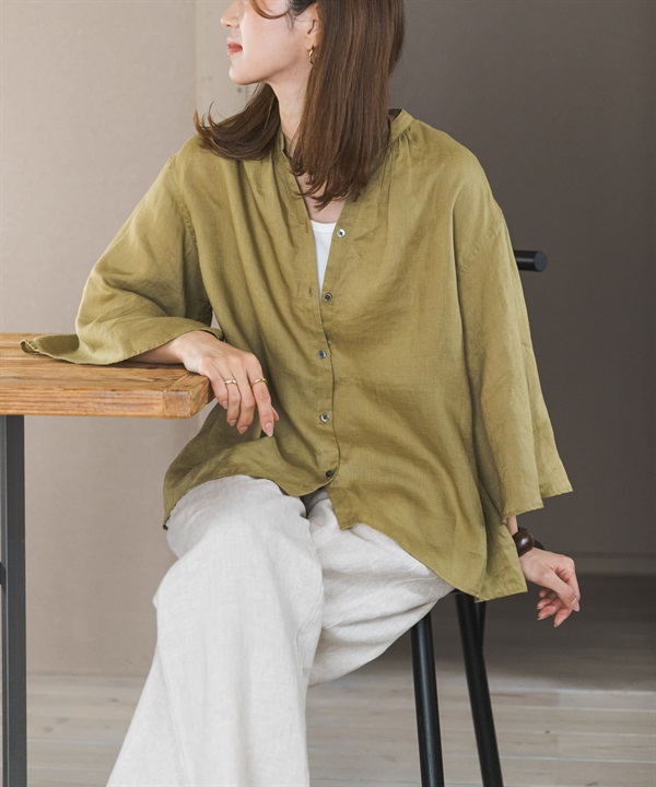亞麻傘狀袖罩衫