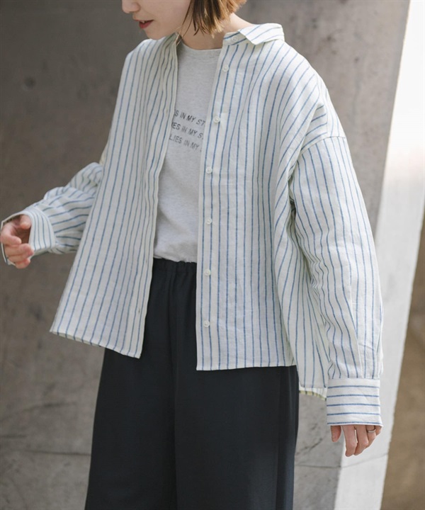 FORK&SPOON 法國亞麻寬鬆短版襯衫