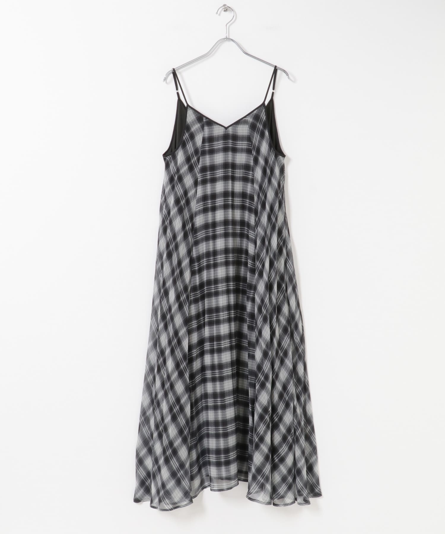 格紋百褶細肩帶洋裝