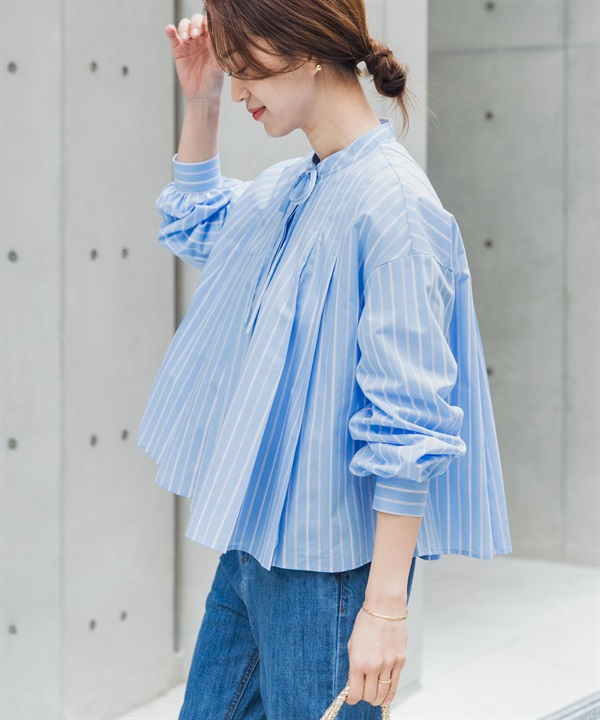 直條紋蝴蝶結傘狀罩衫