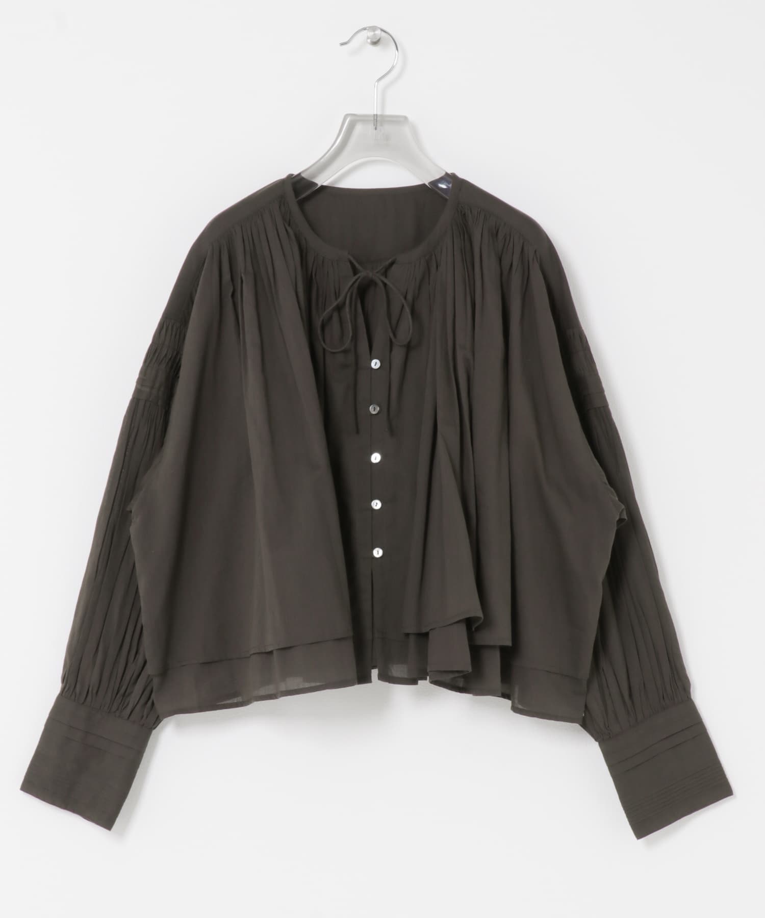 棉質巴里紗碎褶短版罩衫