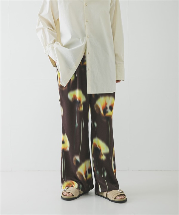 罌粟印花碎褶長褲