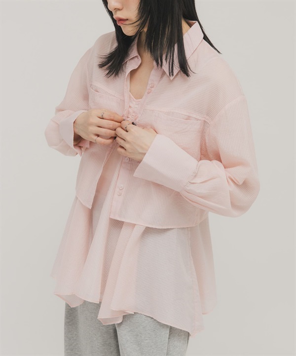 【成套組合】不規則下擺吊帶背心 X 短版襯衫