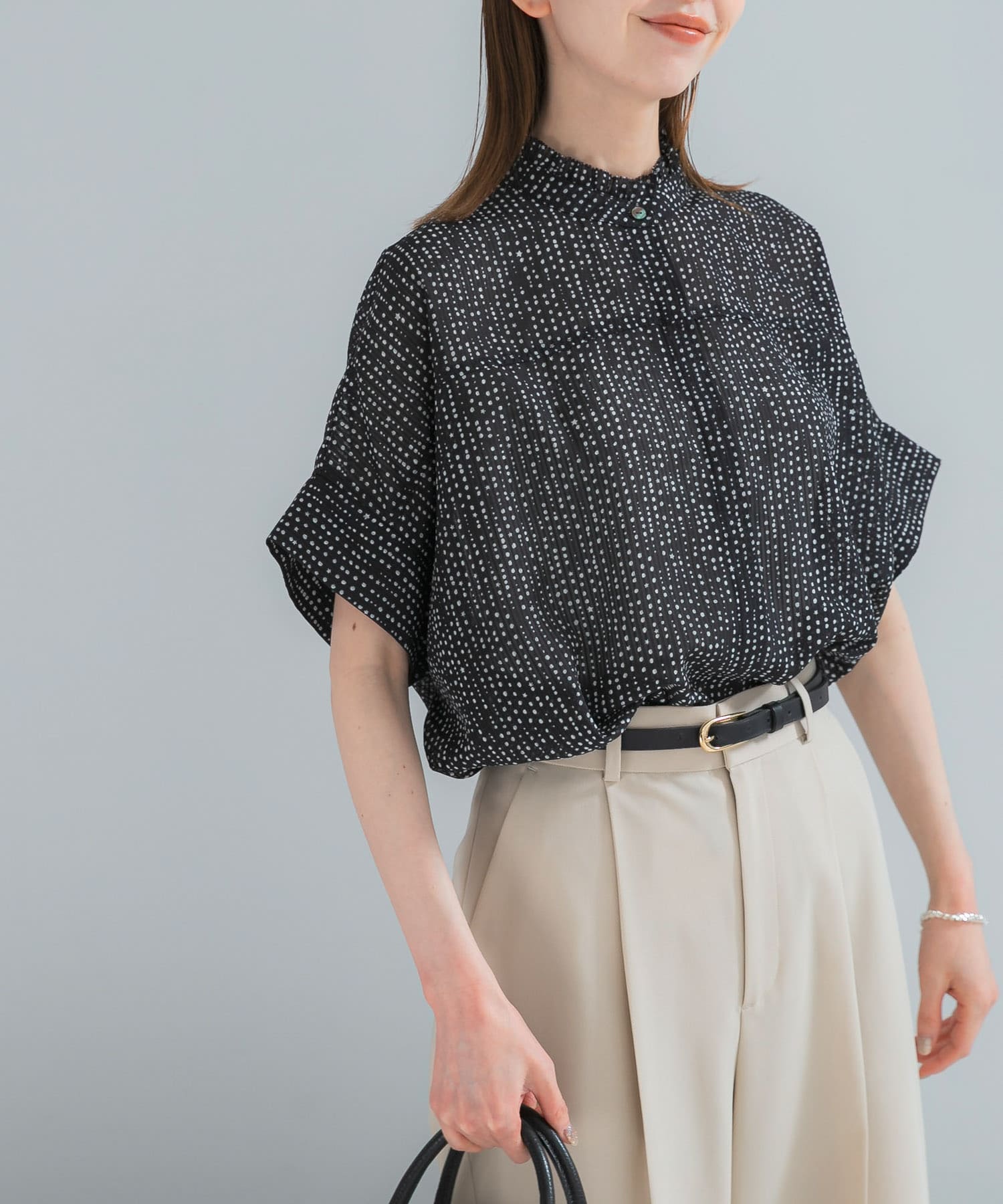 可機洗點點荷葉領罩衫