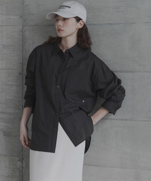 多臂格紋不對稱設計襯衫