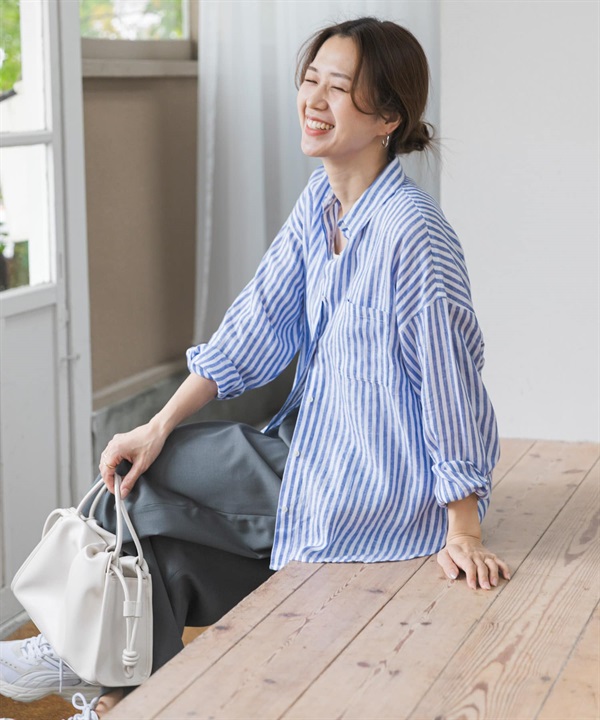 亞麻寬版襯衫
