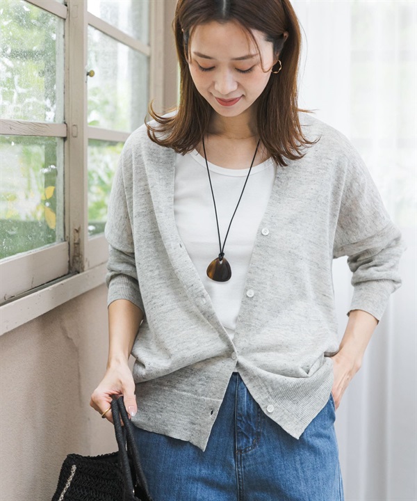 亞麻V領開襟衫